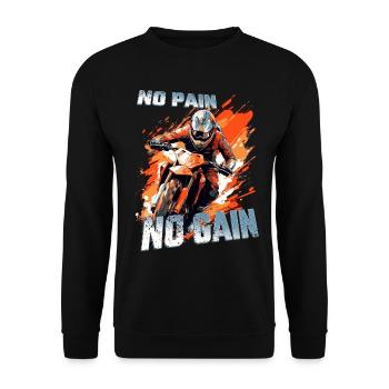 No Pain No Gain - Cool Dirtbike Motocross Spruch - Unisex Sweatshirt - black - Front - Alina (178cm) & Michal (187cm)