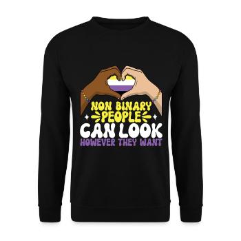 Non Binary Pride Genderqueer - Unisex Sweatshirt - black - Front - Alina (178cm) & Michal (187cm)