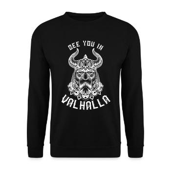 Wikinger See you in Valhalla Nordmänner - Unisex Pullover - Schwarz - Vorne - Alina (178cm) & Michal (187cm)