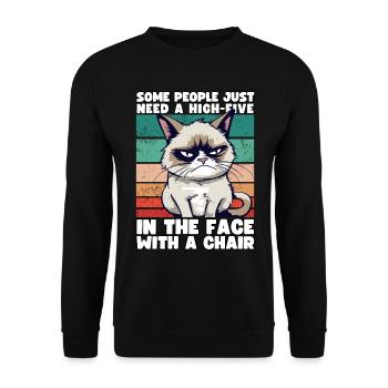 Cat Some People Just Need A High Five In The Face - Unisex Sweatshirt - black - Front - Alina (178cm) & Michal (187cm)