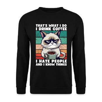 Grump Cat - I drink Coffee and I hate people - Unisex Sweatshirt - black - Front - Alina (178cm) & Michal (187cm)