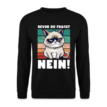 Grump Cat - Before You Ask No! Cynical saying - Unisex Sweatshirt - black - Front - Alina (178cm) & Michal (187cm)