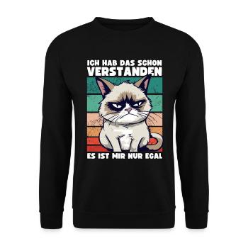 Lustige Grump Cat - Ich Hab Das Schon Verstanden - Unisex Pullover - Schwarz - Vorne - Alina (178cm) & Michal (187cm)