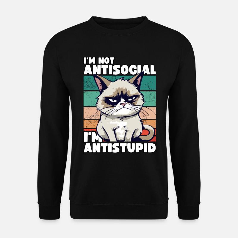 Grump Cat - I'm Not Antisocial - I'm Antistupid - Unisex Pullover - Schwarz