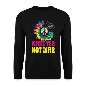 Hippie Peace Zeichen Frieden Blumen Blumenkind - Unisex Pullover - Schwarz - Vorne - Alina (178cm) & Michal (187cm)