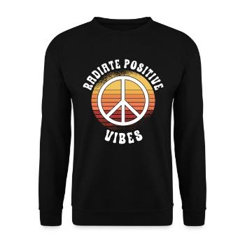 Hippie Peace Zeichen Frieden Blumen Blumenkind - Unisex Pullover - Schwarz - Vorne - Alina (178cm) & Michal (187cm)