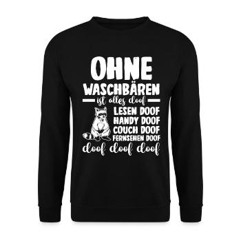 Tiermotiv Waschbär - Unisex Pullover - Schwarz - Vorne - Alina (178cm) & Michal (187cm)