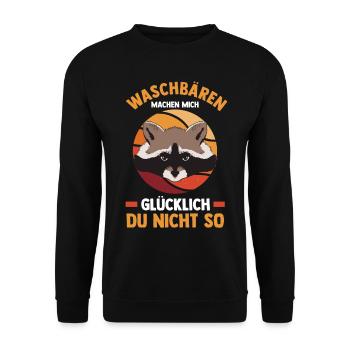 Tiermotiv Waschbär - Unisex Pullover - Schwarz - Vorne - Alina (178cm) & Michal (187cm)