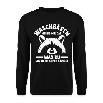 Tiermotiv Waschbär - Unisex Pullover - Schwarz - Vorne - Alina (178cm) & Michal (187cm)