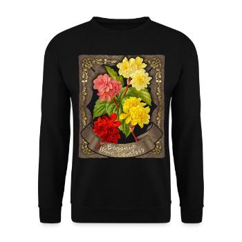 Fleur de bégonia, illustration botanique vintage - Sweat-shirt Unisexe - noir - Devant - Alina (178cm) & Michal (187cm)