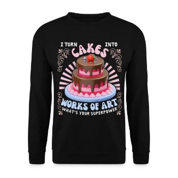 Kuchen backen, Torte, Bäcker, lustiger Spruch - Unisex Pullover - Schwarz - Vorne - Alina (178cm) & Michal (187cm)