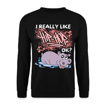 Lustiges Nilpferd, Flusspferd, Hip-Hop Spruch, Pun - Unisex Pullover - Schwarz - Vorne - Alina (178cm) & Michal (187cm)