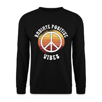 Hippie Peace Zeichen Frieden Blumen Blumenkind - Unisex Pullover - Schwarz - Vorne - Alina (178cm) & Michal (187cm)