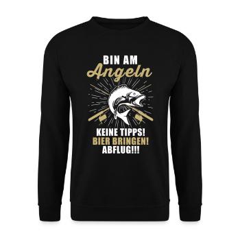 Angeln Tshirt Mann Fischer Rute Fischfang Fishing - Unisex Pullover - Schwarz - Vorne - Alina (178cm) & Michal (187cm)