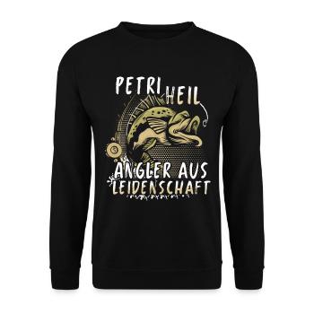 Angeln Geschenk Fischer Angler Petri Heil Rute - Unisex Pullover - Schwarz - Vorne - Alina (178cm) & Michal (187cm)