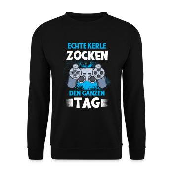 Zocker Geschenk Junge Gamer Controller Zocken - Unisex Pullover - Schwarz - Vorne - Alina (178cm) & Michal (187cm)