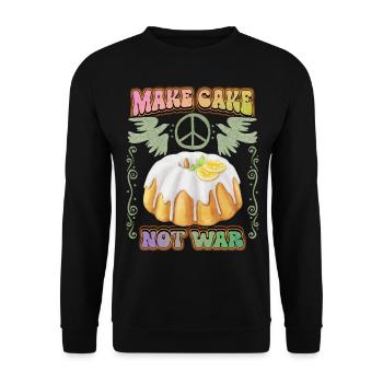Kuchen, Peace-Zeichen, Peace Spruch mit Napfkuchen - Unisex Pullover - Schwarz - Vorne - Alina (178cm) & Michal (187cm)