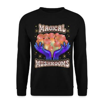Magical Mushrooms, Psychedelische Pilze, Spruch - Unisex Pullover - Schwarz - Vorne - Alina (178cm) & Michal (187cm)