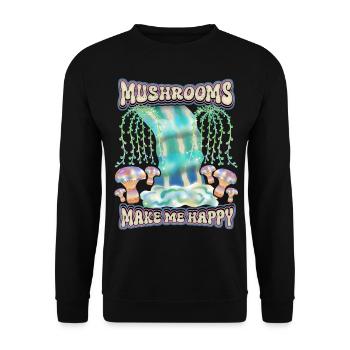 Magic Mushrooms, Psychedelische Pilze Surrealismus - Unisex Pullover - Schwarz - Vorne - Alina (178cm) & Michal (187cm)