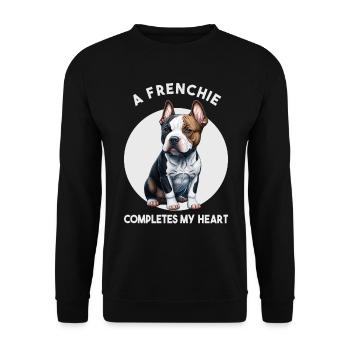 A Frenchie completes my heart - Unisex Pullover - Schwarz - Vorne - Alina (178cm) & Michal (187cm)