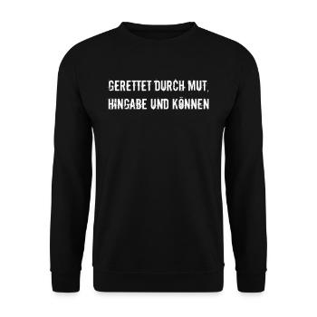 Feuerwehr - Gerettet durch Mut, Hingabe und - Unisex Pullover - Schwarz - Vorne - Alina (178cm) & Michal (187cm)