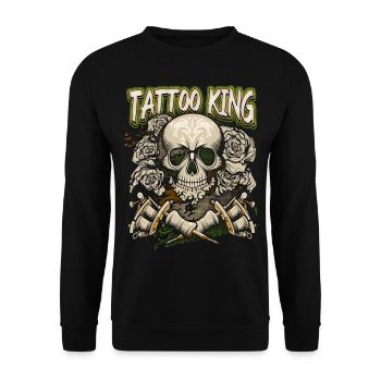 Tattoo Spruch, Skull, Tätowierung, Totenkopf - Unisex Pullover - Schwarz - Vorne - Alina (178cm) & Michal (187cm)