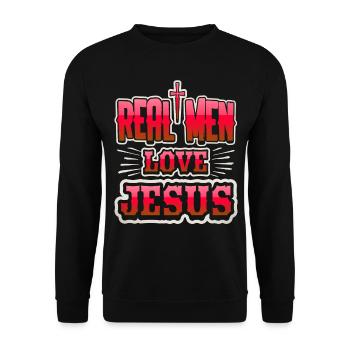 Jesus Christ, Saying Real Men Love Jesus - Unisex Sweatshirt - black - Front - Alina (178cm) & Michal (187cm)