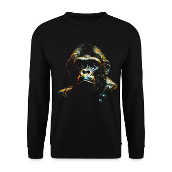 Affe Polygon Geometrisch Bunt Kunst Geschenk Tier - Unisex Pullover - Schwarz - Vorne - Alina (178cm) & Michal (187cm)