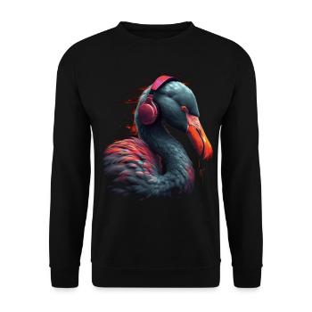 Flamingo Music Headphones Animal Gift - Unisex Sweatshirt - black - Front - Alina (178cm) & Michal (187cm)