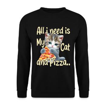 All I Need is My Cat and Pizza - Unisex Sweatshirt - black - Front - Alina (178cm) & Michal (187cm)