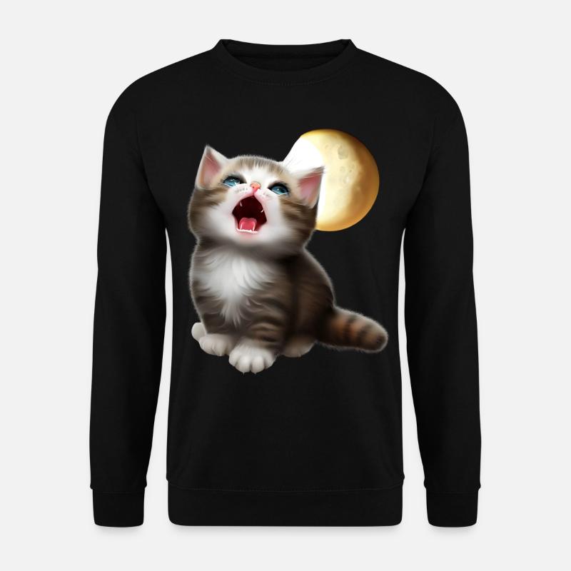 Katze, die zum Mond miaut - Unisex Pullover - Schwarz