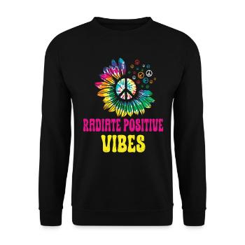 Hippie Peace Zeichen Frieden Blumen Blumenkind - Unisex Pullover - Schwarz - Vorne - Alina (178cm) & Michal (187cm)