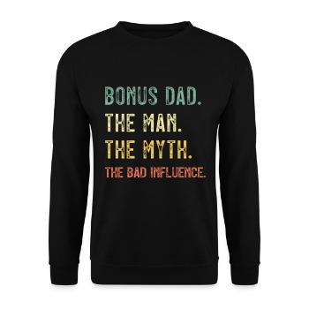 Bonus: Papa, Der Mann, Der Mythos, Schlechter Einfluss - Unisex Pullover - Schwarz - Vorne - Alina (178cm) & Michal (187cm)