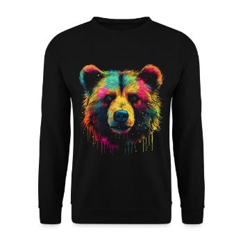 Bear Colorful Forest Artwork Animal Art Gift - Unisex Sweatshirt - black - Front - Alina (178cm) & Michal (187cm)