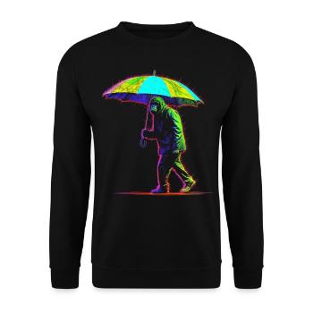 Affe Regenschirm Bunt Kreativ Zoo Tier Geschenk - Unisex Pullover - Schwarz - Vorne - Alina (178cm) & Michal (187cm)