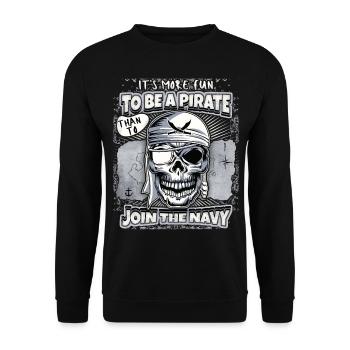 Lachender Pirat, Totenkopf, Totenschädel, Spruch - Unisex Pullover - Schwarz - Vorne - Alina (178cm) & Michal (187cm)