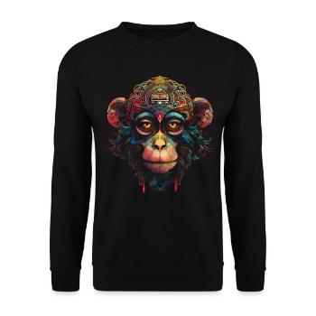 Affe Mandala Kunst Geschenk Frau Tier Affengesicht - Unisex Pullover - Schwarz - Vorne - Alina (178cm) & Michal (187cm)