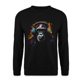 Affe Musik Bunt Geschenk Tiermotiv Tier Kunst - Unisex Pullover - Schwarz - Vorne - Alina (178cm) & Michal (187cm)