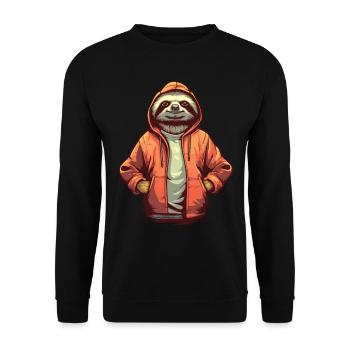 Chilliges Cartoon Faultier mit Hoodie Jacke Pulli - Unisex Pullover - Schwarz - Vorne - Alina (178cm) & Michal (187cm)