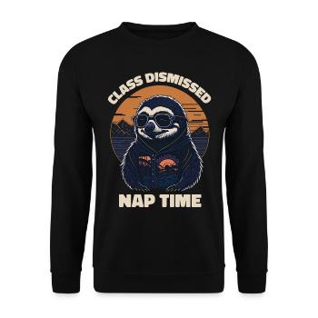 Sloth Retro Teacher Class Dismissed Nap - Unisex Sweatshirt - black - Front - Alina (178cm) & Michal (187cm)