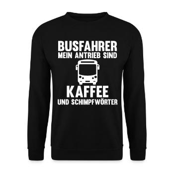 Bus Kaffee Busfahrer - Unisex Pullover - Schwarz - Vorne - Alina (178cm) & Michal (187cm)
