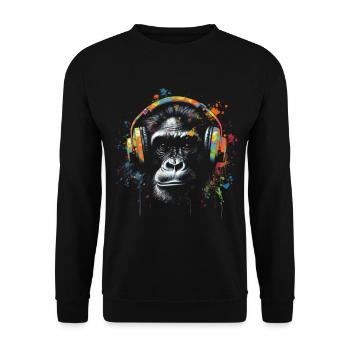 Monkey Music Colorful Gift Animal Motif Animal Jungle - Unisex Sweatshirt - black - Front - Alina (178cm) & Michal (187cm)