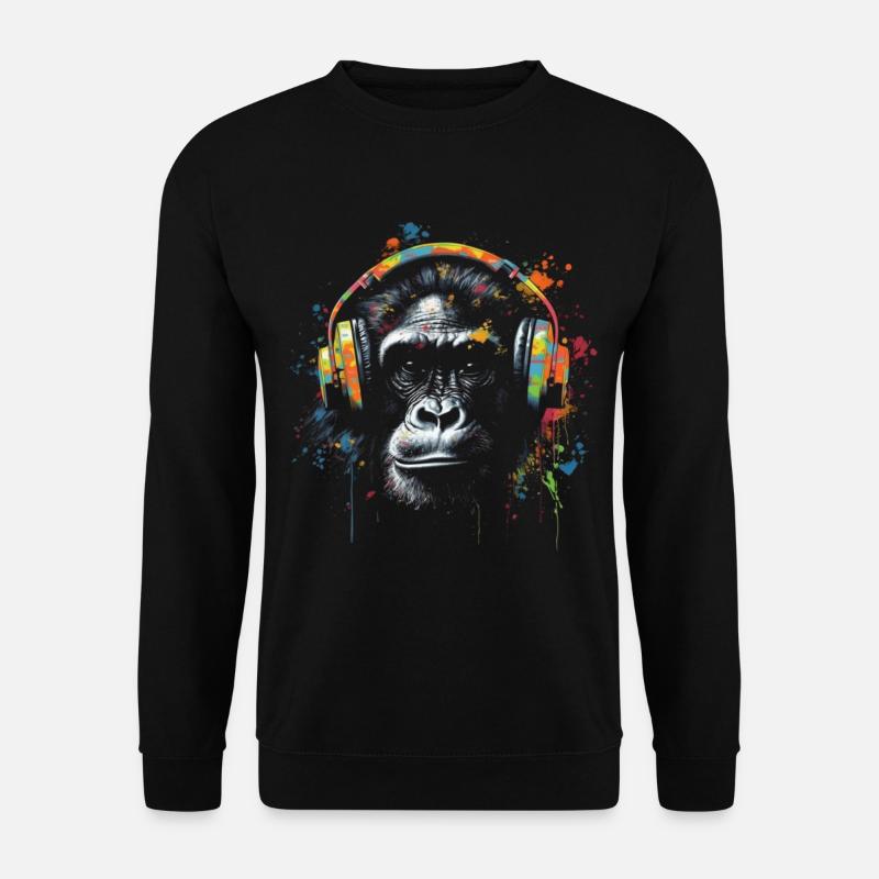 Affe Musik Bunt Geschenk Tiermotiv Tier Dschungel - Unisex Pullover - Schwarz