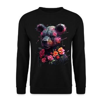 Bear Flowers Roses Woman Gift Animal Motif Art - Unisex Sweatshirt - black - Front - Alina (178cm) & Michal (187cm)