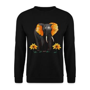 Elefant Tier Geschenk Afrika Kunst Blumen - Unisex Pullover - Schwarz - Vorne - Alina (178cm) & Michal (187cm)