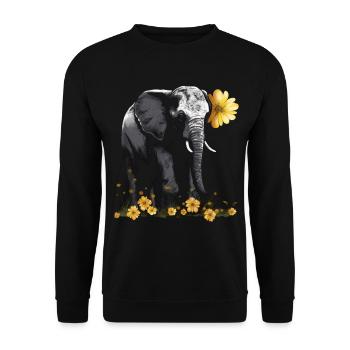 Elefant Tier Geschenk Afrika Kunst Blumen - Unisex Pullover - Schwarz - Vorne - Alina (178cm) & Michal (187cm)