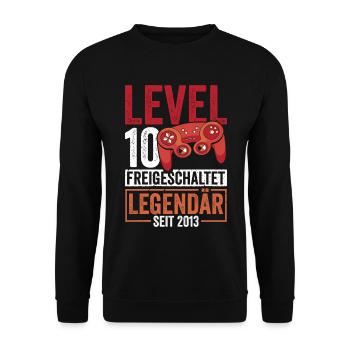 Level 10 Freigeschaltet 10.Geburtstag - Unisex Pullover - Schwarz - Vorne - Alina (178cm) & Michal (187cm)