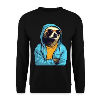 Cool sloth with sunglasses, yellow t-shirt - Unisex Sweatshirt - black - Front - Alina (178cm) & Michal (187cm)