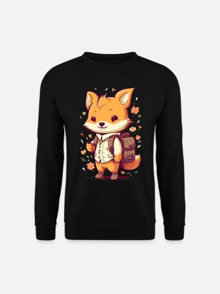 Cute cartoon fox with backpack for kindergarten children - Unisex Sweatshirt - black