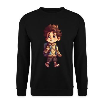 Cute first grader boy and daycare kid with backpack - Unisex Sweatshirt - black - Front - Alina (178cm) & Michal (187cm)